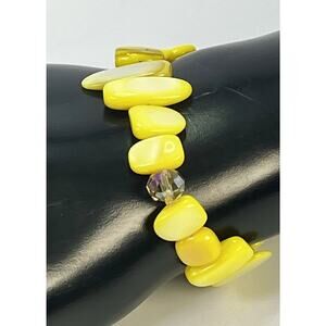 Natural Egg Yolk Baltic Amber Chip & Cognac Beaded Gemstone VTG Elastic Bracelet